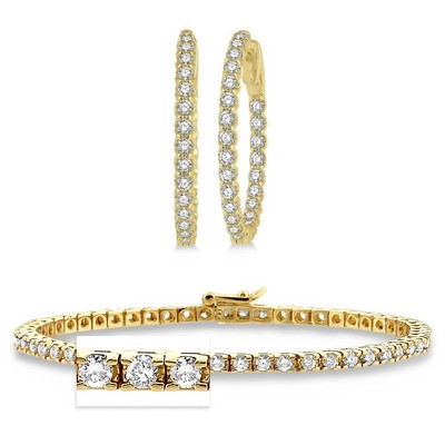 Jilco Diamond Tennis Bracelet And Inside Out Hoops Gold Set