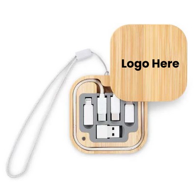 Square Shape Bamboo Charging Cable Kit