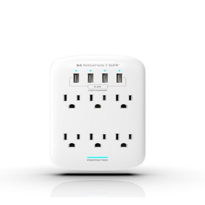 Monster Wall Surge Protector 6 Outlet 4 Usb - White