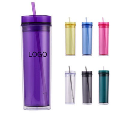 16OZ Double-Wall Transparent Straw Tumbler