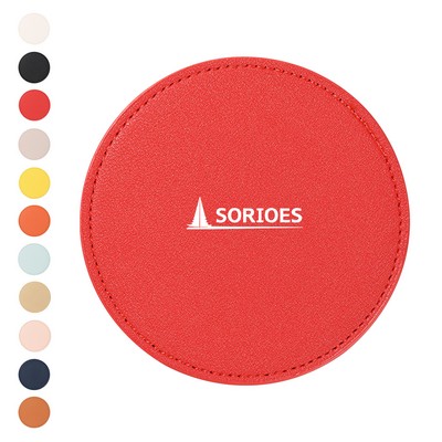4" Round Hard PU Leather Coaster For Drinks