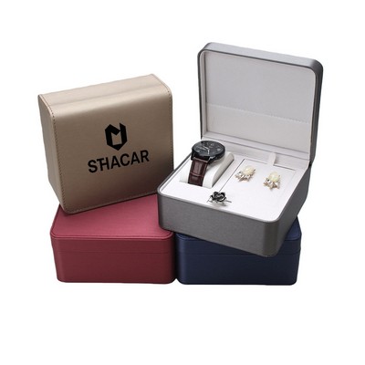 PU leather Watch Storage Box Jewelry Case W/ 3 Compartments