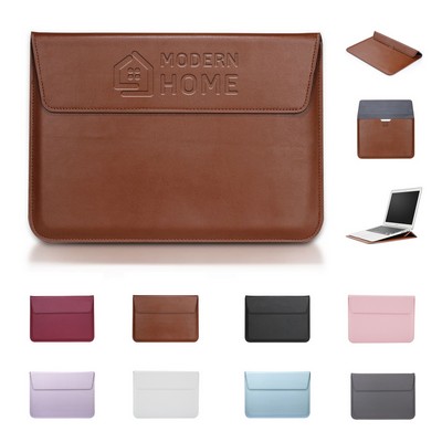 13" Pu Leather Laptop Sleeve With Foldable Stand