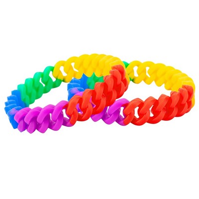 Rainbow Bisexual Chain Link Silicone Pride Pack Bracelet - LGBTQ+ Accessories