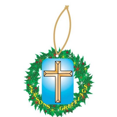 Gold Cross Executive Wreath Ornament w/ Mirrored Back (2 Square Inch)