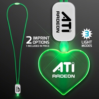 Neon Look Green Light Up Lanyard Necklace with Acrylic Heart Pendant - PRINTED