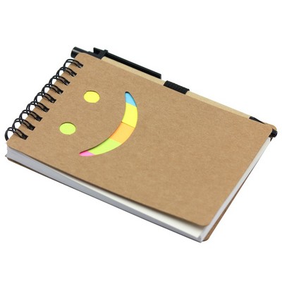 Mini Smile Face Recyclable Spiral Notebook With Sticky Note And Paper Pen