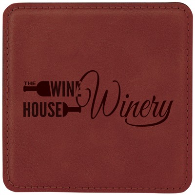 4" Square Rose Laserable Leatherette Coaster