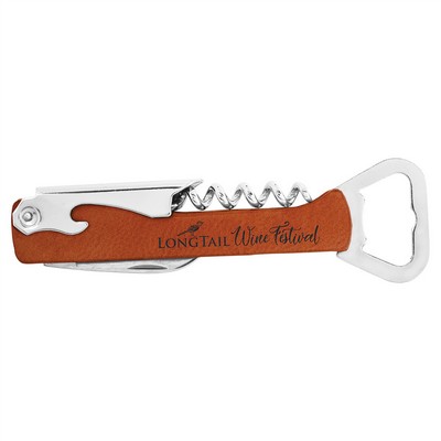 Corkscrew Wine Bottle Opener, Rawhide Faux Leather