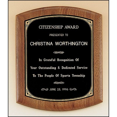 American Walnut Plaque w/Black Brass Plate, Rounded Edges & Printed Border (9.5"x 11.5")