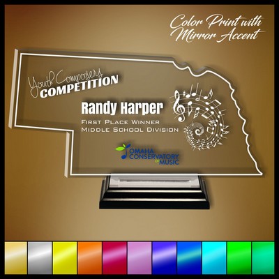 8" Nebraska Clear Acrylic Award with Color Print and Mirror Accent