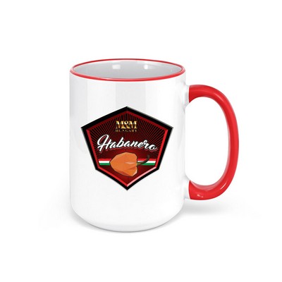 15 oz. White Ceramic Coffee Mug with Colored Rim/Handle- Sublimation