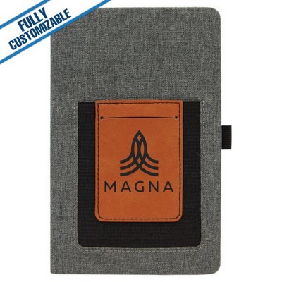 Saddle Tan Leatherette - 5.25X8.25" Gray Journal With Cellphone & Card Slot