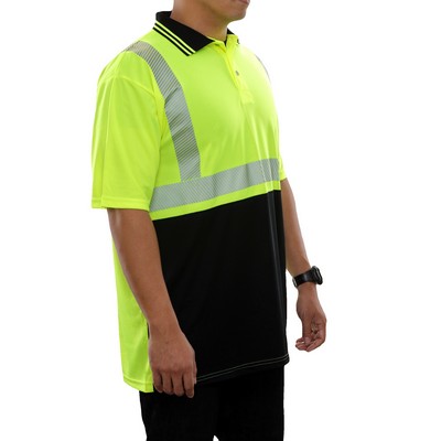 Reflective Apparel™ 2-Tone Birdseye® Hi-Vis Short Sleeve Polo Shirt Fluorescent Yellow-Green