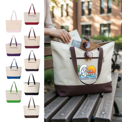 12 oz. Heavy Cotton Canvas Two Tone Zippered Tote Bag