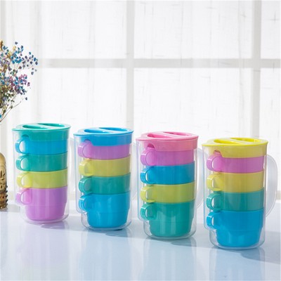 5-in-1 Portable Plastic Water Mug Pitcher Set With Handle And Lid