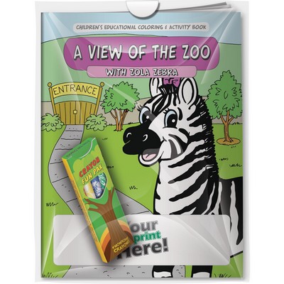 Combo Pack - "A View of the Zoo with Zola Zebra" Coloring Book & 4-Pack of Crayon (Imprinted)