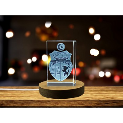 Tunisia Coat of Arms 3D Engraved Crystal Trophy Award w/LED Base