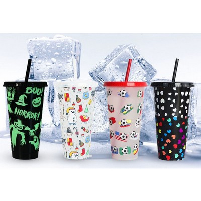 2025 New Cold Sensitive Color Changing PP Plastic Cup with Straw