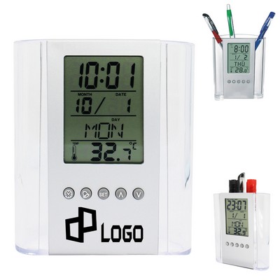 Desktop Calendar Alarm Clock Pen Holder