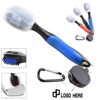 Double-Faced Golf Club Brush With Retractable Chain