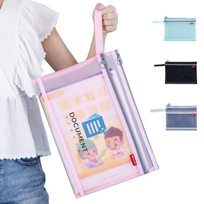 A4 Zipper Double Layer Document Folder File Bag