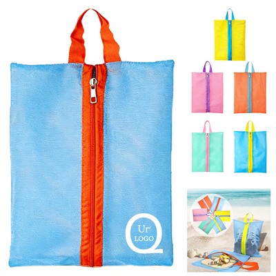 Color-Blocking Zippered NylonmeshShoe Bag