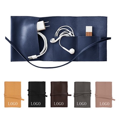 PU Leather Cable Organizer Travel Pouch