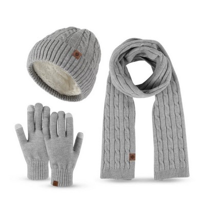 Knit Beanie Three Piece Set