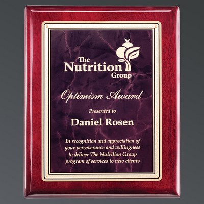 Rosewood Piano Finish Plaque, Ruby Red LaserFX® Plate w/Florentine, Medium (8"x10-1/2")