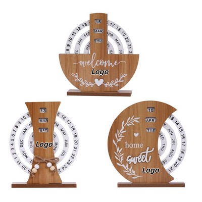Wooden Rotating Perpetual Calendar Desk Decor for Home Office Stylish