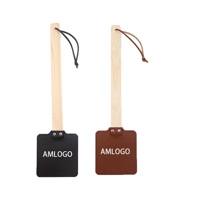 Classic Wood-Handle Leather Fly Swatter