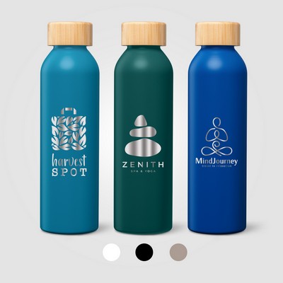 Eden Recycled Stainless Steel Bamboo Lid Water Bottle - 20 oz. - Laser