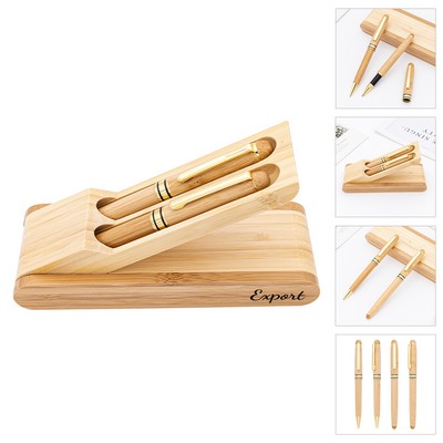 Premium Bamboo Gel Ink Pen Gift Set With Display Case