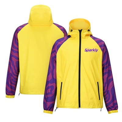 Custom Full Zip Hooded Windbreaker With Raglan Sleeves
