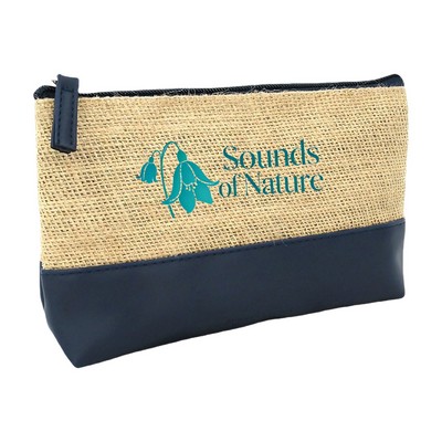 Jute & PU Leather Cosmetic Bag