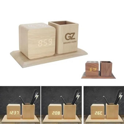 Wooden Pen Holder Alarm Clock