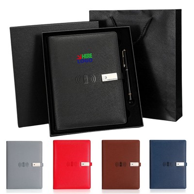 8000mAH Wireless Charging Notebook with Pen Business Gift Set