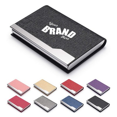 Textured Leather Card Holder w/ Silver Accent