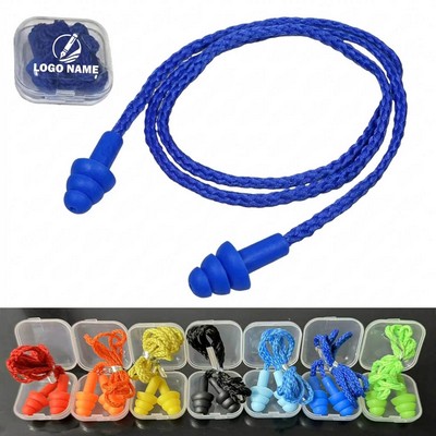 Reusable Silicone Ear Plugs With Cord In Box