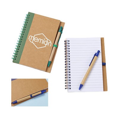 A5 Eco Friendly Lightweight Kraft Paper Journal Coil Notebook W/ Pen Holder