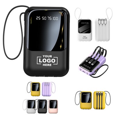 10000mAh Full Capacity Power Bank Battery Pack Built in 3 Cables Power Bank Power Station