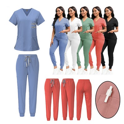 Stretchy Wide Leg Jogger Scrubs Set For Women Cargo Work Uniform