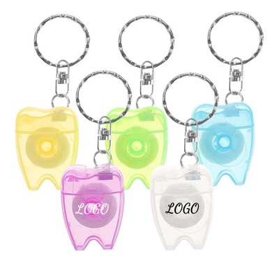 15m Mint Portable Tooth Shaped Dental Floss With Keychain