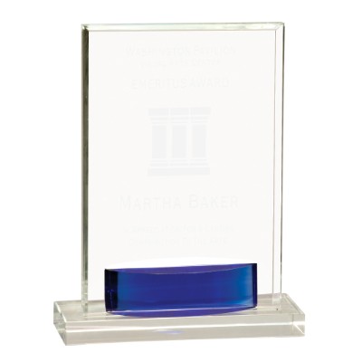 Blue Square Crystal Stand Up Award - Large