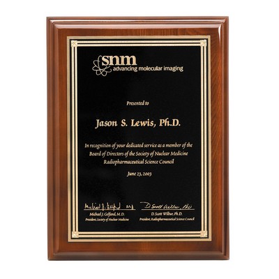 Walnut Piano Finish Plaque with Florentine Border Plate, 8 x 10"