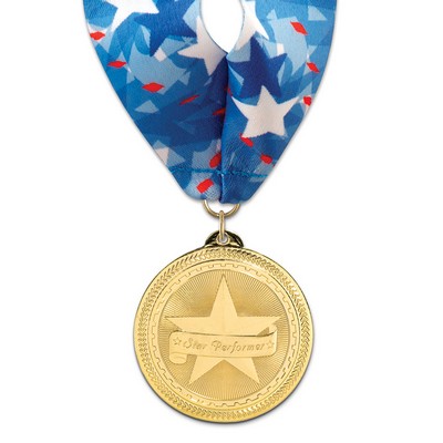 Star Performer Brite Laser Medal w/Stock Millennium Neck Ribbon (2")