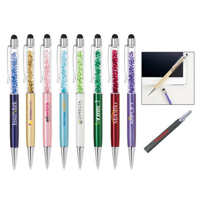 Elegant Brass Stylus Pen with Matching Crystals and Barrel Colors