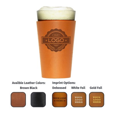 Full-Grain Leather Single Stitch Pint Holder with Glass