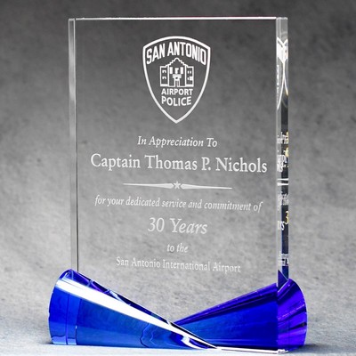 Clear Crystal Award With Bow-Tie Blue Accents - 7.25"